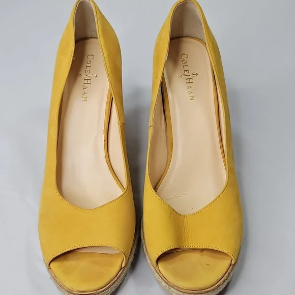 Cole Haan Yellow Wedge Espadrilles With Wooden Heel Size 10